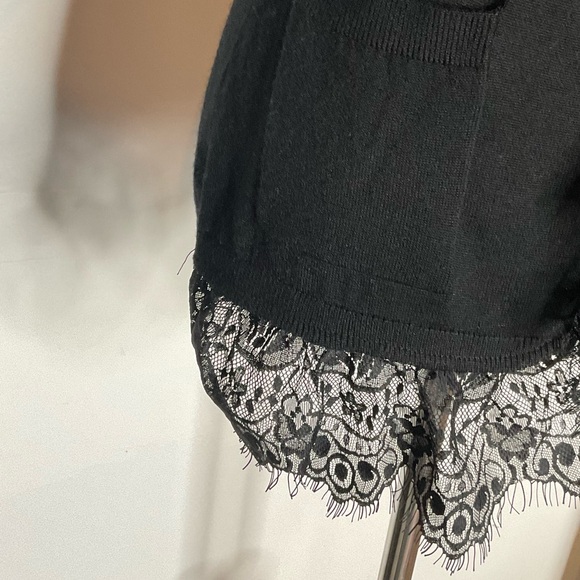 Exetera Paris Black Lace Trim Button V-Neck Knit Cardigan Size 2 - Picture 5 of 9